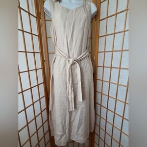 NWT LUNGO L'ARNO ITALY BEIGE 100% LINEN SLEEVELESS MAXI BELTED DRESS SIZE SMALL
